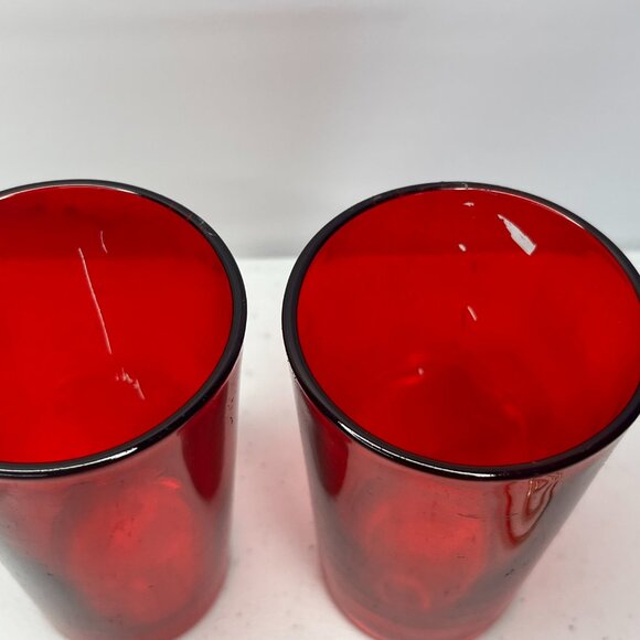 Pair Red Glass Luminary Votive Candle Holder Decorative Hearts Golden Wire Roman - Picture 8 of 17